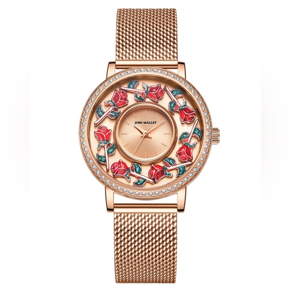 JUNO MALLET Crystal Lively Locket Watch Rose Gold Minimalist Watch - Picture 3 of 16